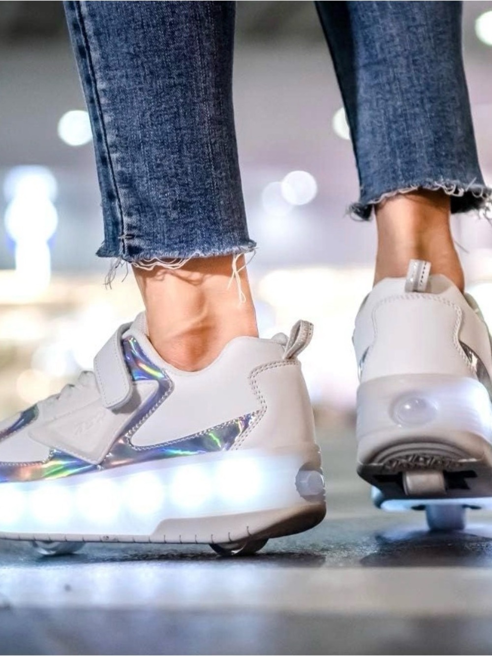 White Light-Up kids Sneakers with Iridescent Details